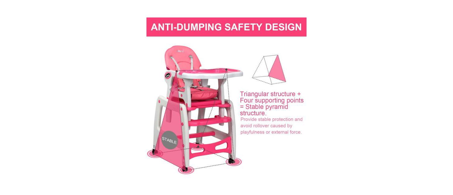 Girls 3-in-1 High Chair with Lockable Universal Wheels