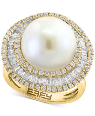 EFFY Collection - Freshwater Pearl (10mm) & Diamond (1-1/6 ct. t.w.) Halo Ring in 14k Gold