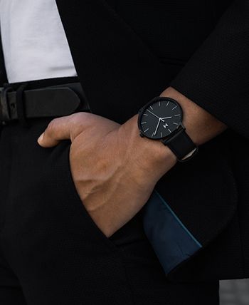 MVMT Men's Legacy Black Leather Strap Watch, 42mm - Macy's