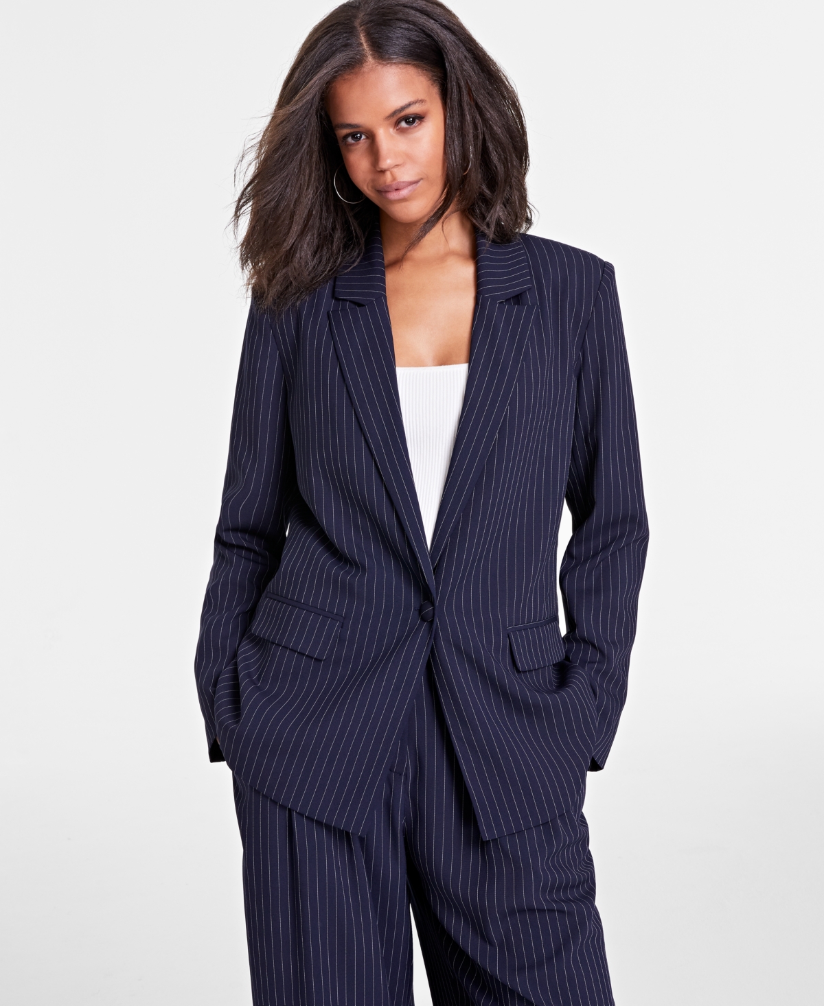 Women's Pinstriped Blazer, Created for Macy's - Pinstripe A