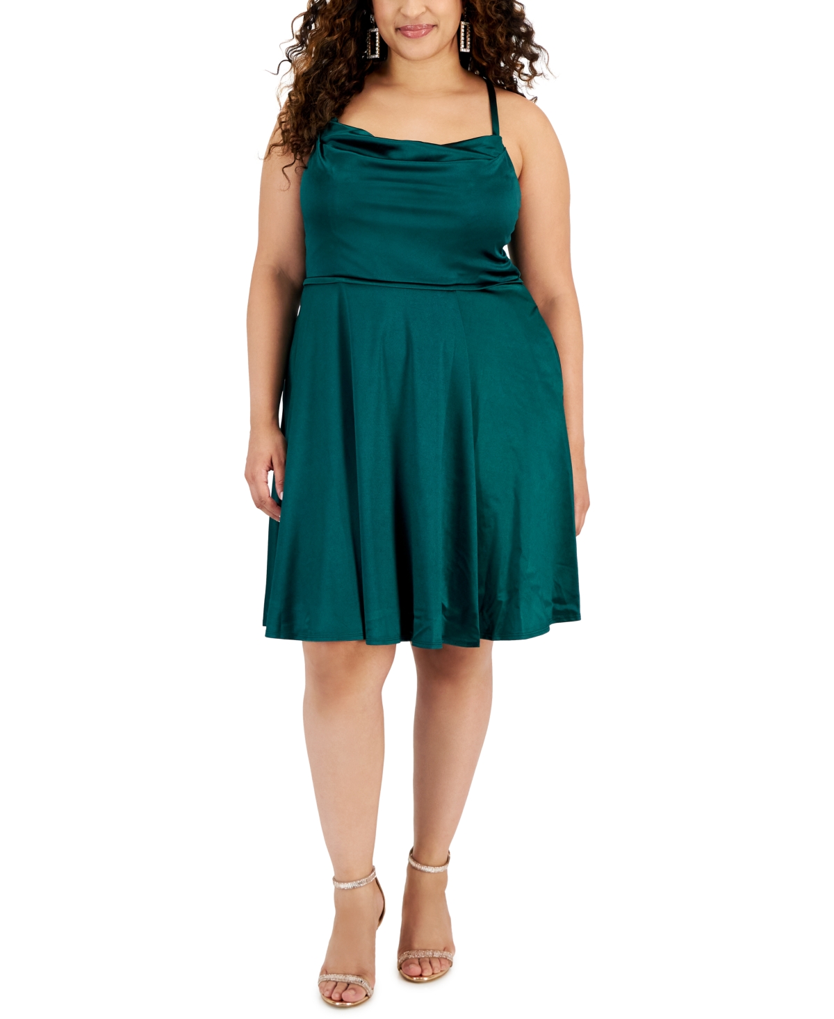 Emerald Sundae Trendy Plus Size Cowl Neck Fit & Flare Dress In Spruce Green