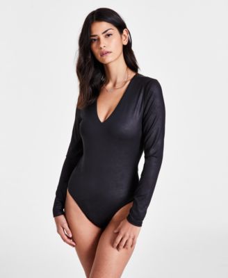 Bar III - Women's Coated V-Neck Bodysuit, Created for Macy's