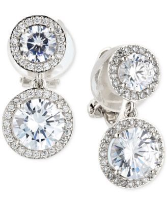 Eliot Danori - Silver-Tone Cubic Zirconia Round Halo Drop Clip-On Earrings, Created for Macy's