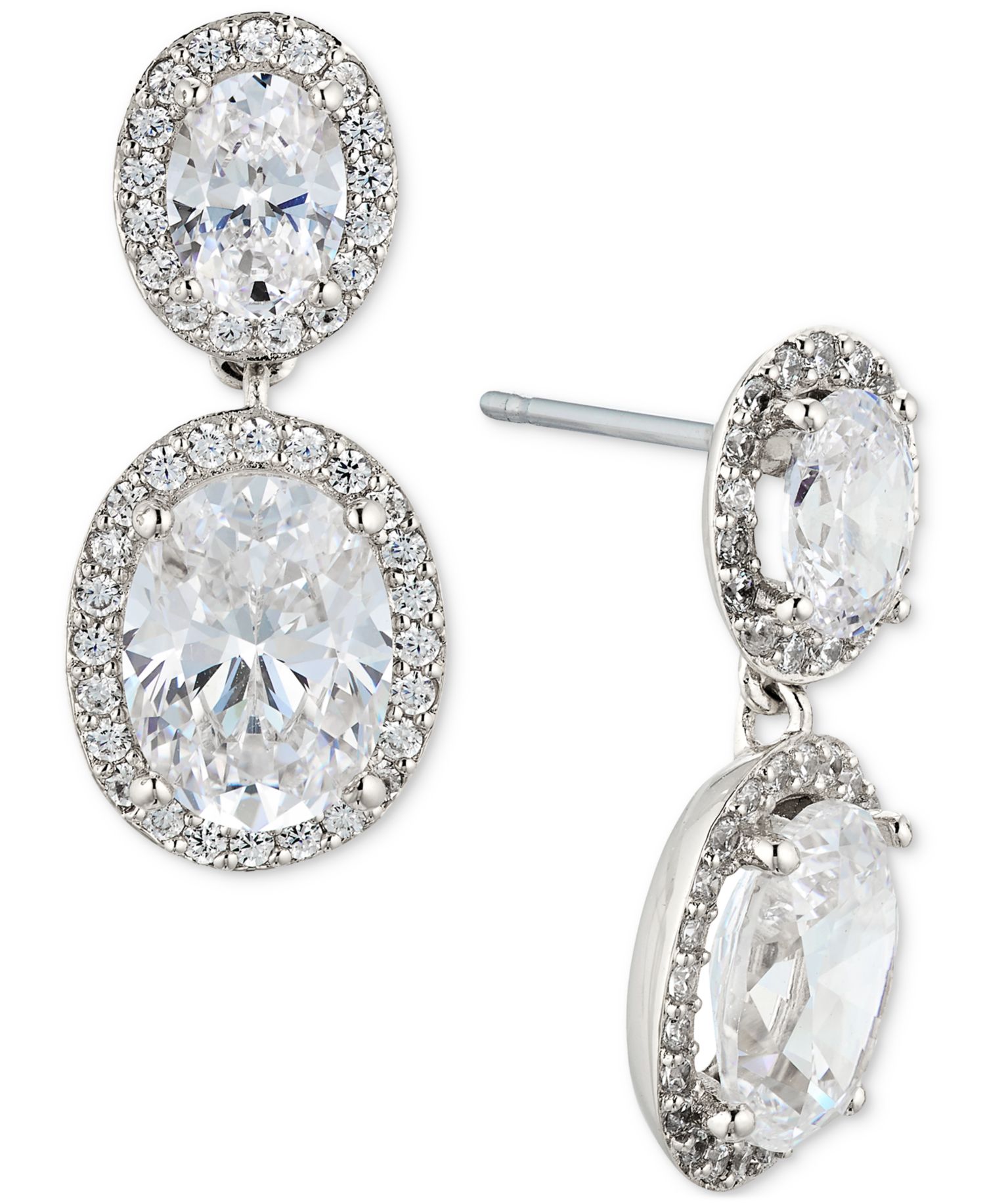Cubic Zirconia Oval Halo Drop Earrings