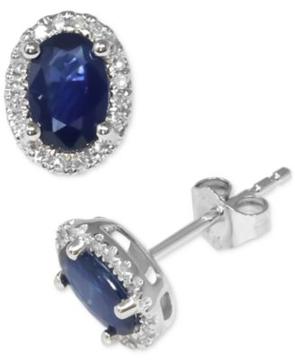 Macy's - Sapphire (1 ct. t.w.) & Diamond (1/10 ct. t.w.) Halo Stud Earrings in 14k White Gold