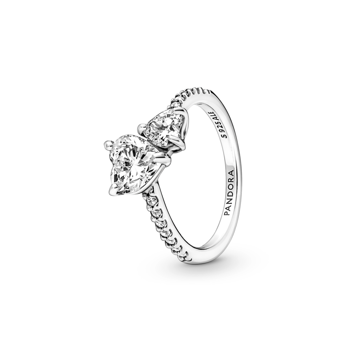 Pandora Cubic Zirconia Timeless Double Heart Sparkling Ring In Silver