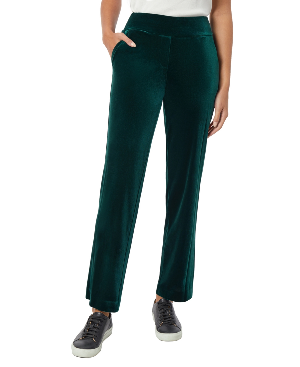 Women's Stretch Velour Pull On Slash Pocket Straight Leg Pants - Emerald