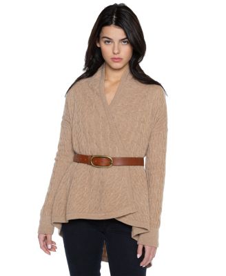 Women's 100% Pure Cashmere 4-ply Cable-knit Drape-front Open Cardigan Sweater