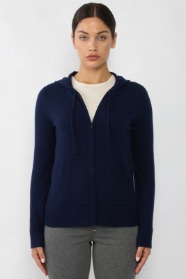 Women's 100% Pure Cashmere Long Sleeve Zip Hoodie Cardigan Sweater