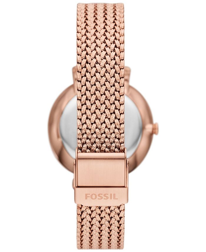 Fossil Women's Jacqueline ThreeHand Date Rose GoldTone Stainless Steel Mesh Watch 36mm Macy's