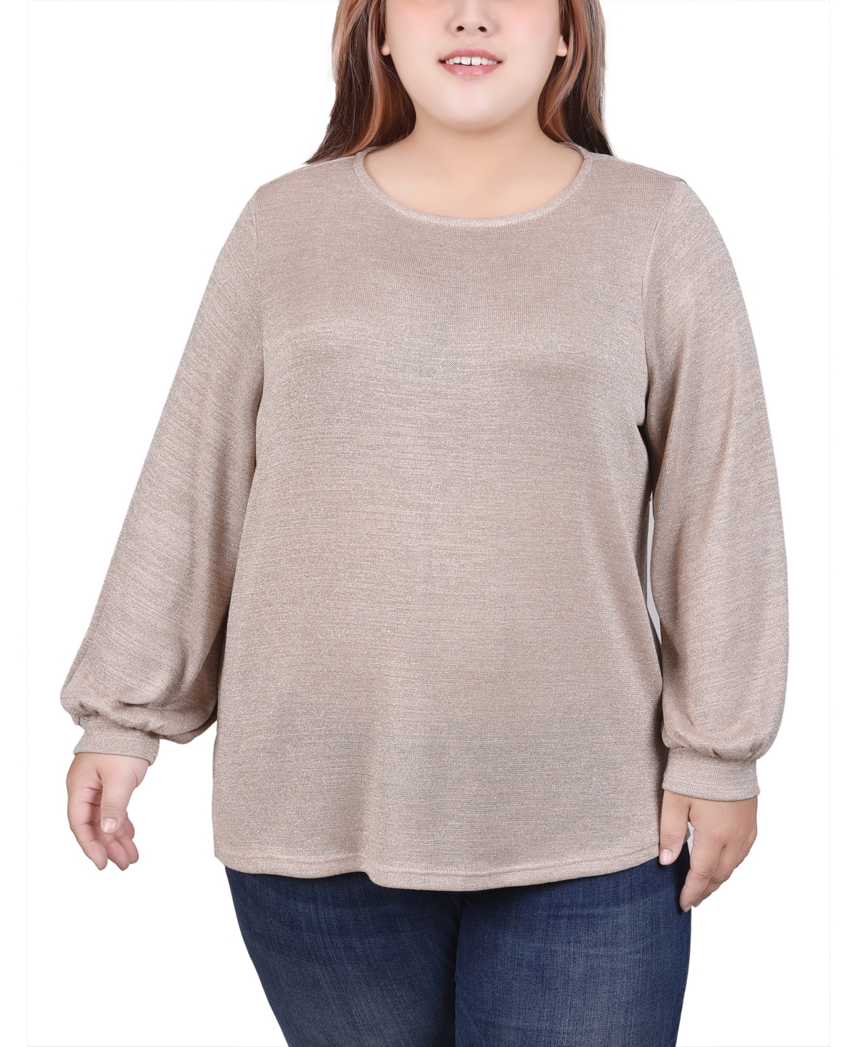 Shop Ny Collection Plus Size Long Sleeve Tunic Top In Champagne