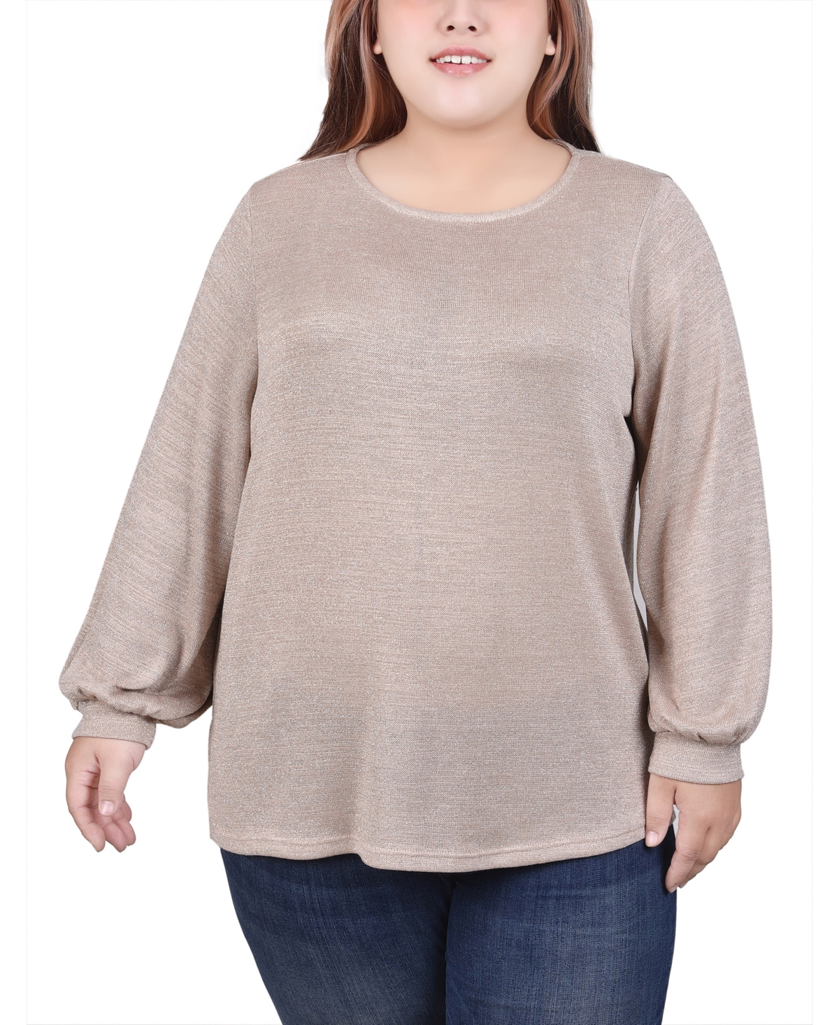 Ny Collection Plus Size Long Sleeve Tunic Top In Champagne