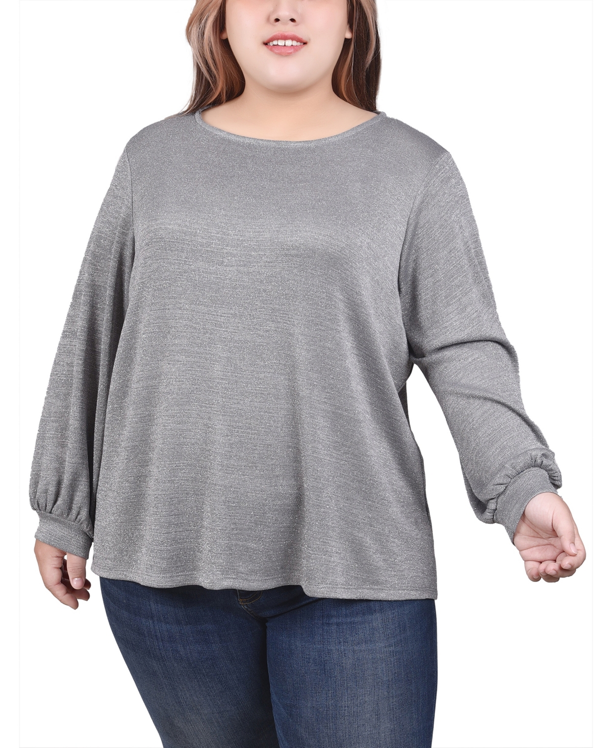Ny Collection Plus Size Long Sleeve Tunic Top In Silver