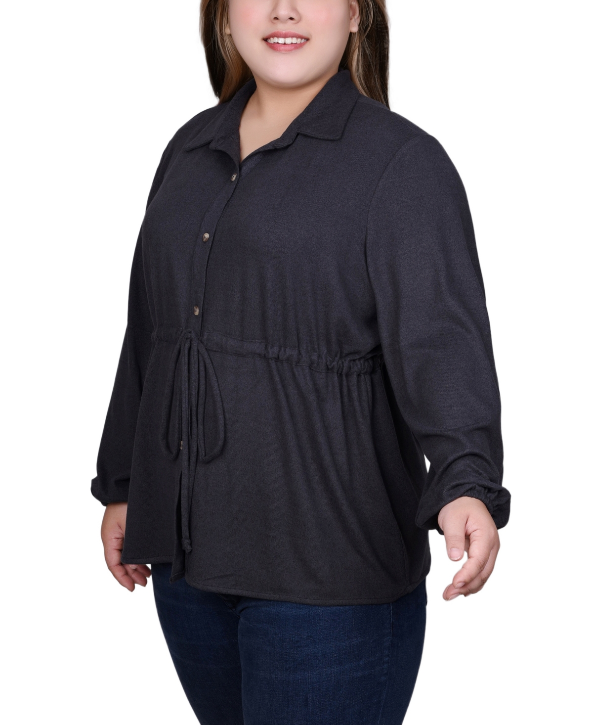 Ny Collection Plus Size Long Dolman Sleeve Drawstring-Waist Tunic Top