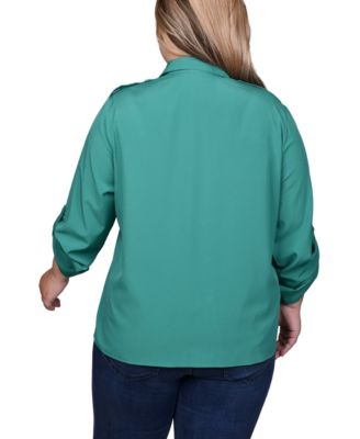 Plus Size 3/4 Sleeve Roll Tab Blouse