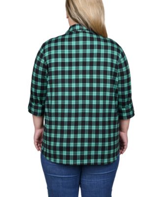 Plus Size Long Sleeve Button Front Tunic Top