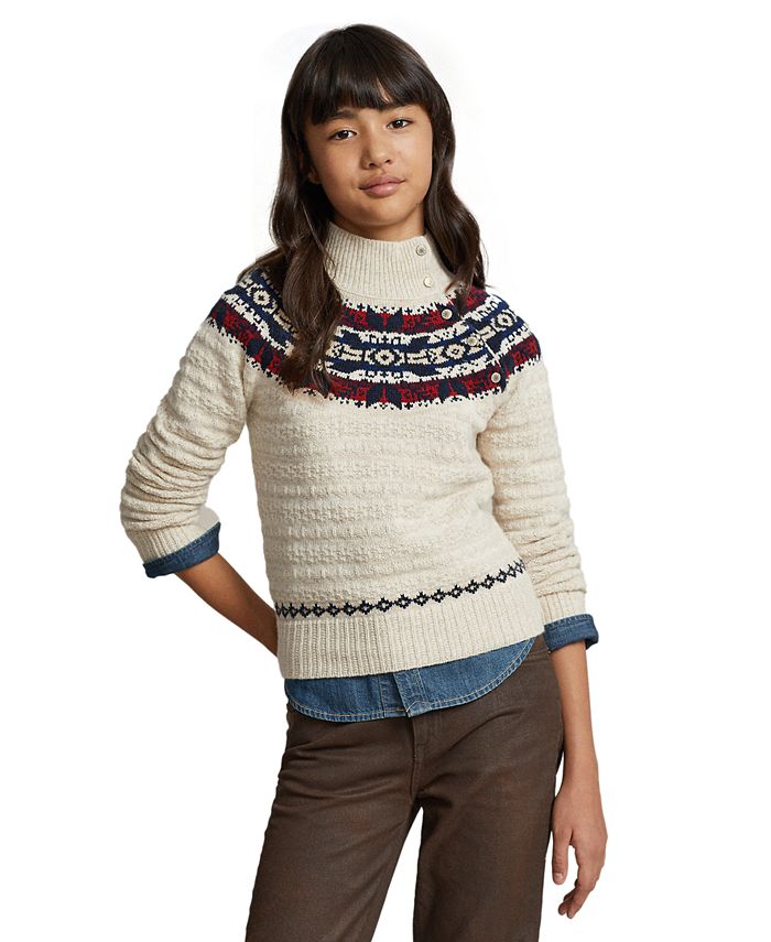 Polo Ralph Lauren Big Girls Fair Isle Wool-Blend Sweater - Oatmeal Heather - Size S (7)