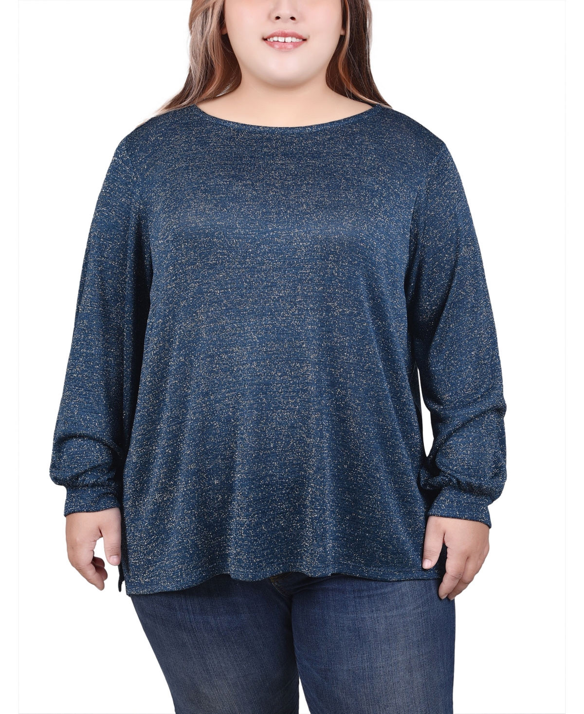 Shop Ny Collection Plus Size Long Sleeve Tunic Top In Gibraltar Sea