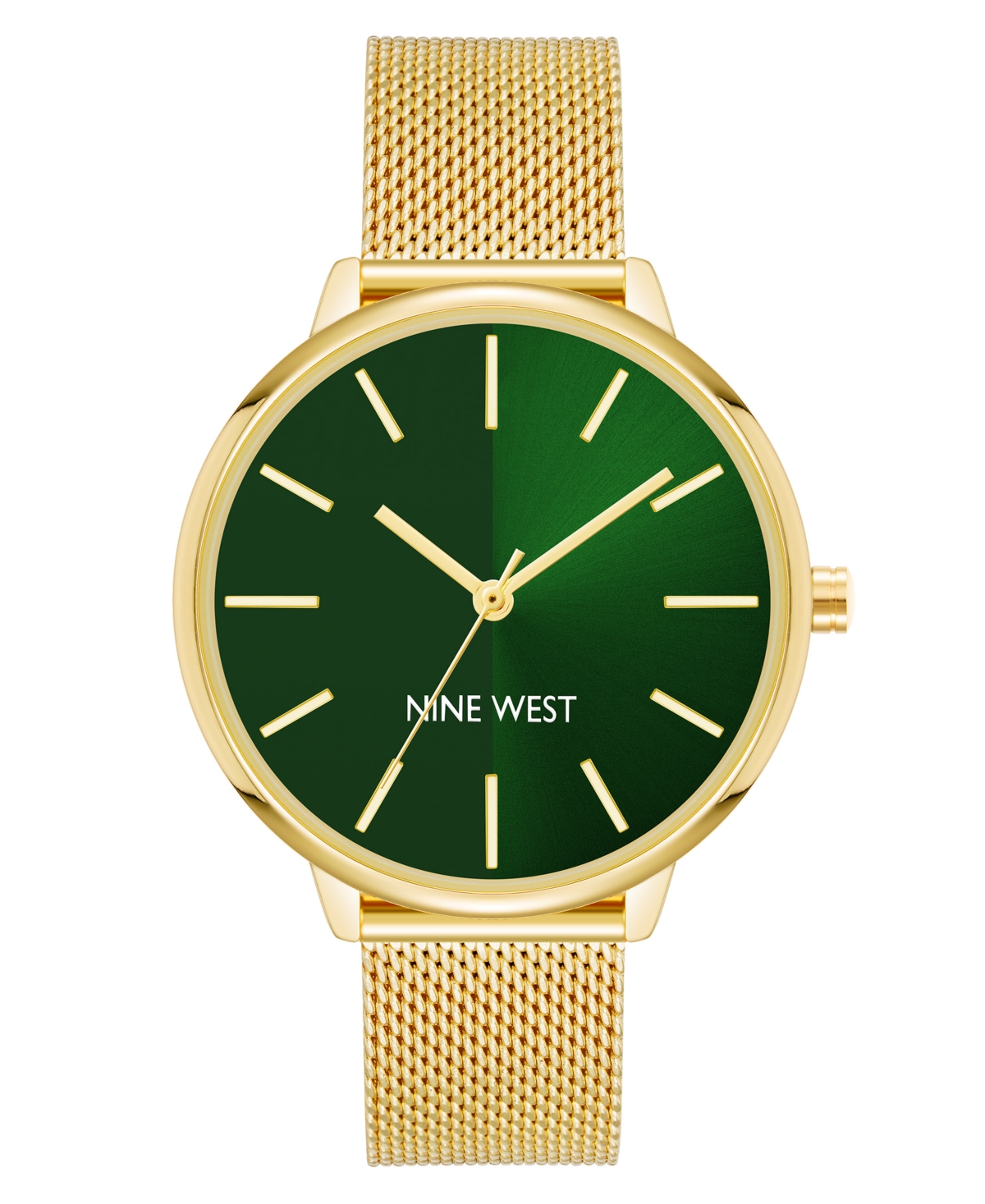 Nine West Women's Quartz Gold-tone Stainless Steel Mesh Band Watch, 40mm In Green,gold-tone