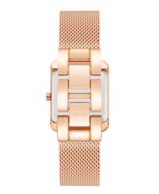 Women's Quartz Rectangular Rose Gold-Tone Stainless Steel Mesh Band Watch, 29mm