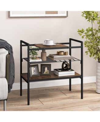 Industrial Entryway Table 3-Tier Sofa Side Table with Removable Panel & Mesh Shelf