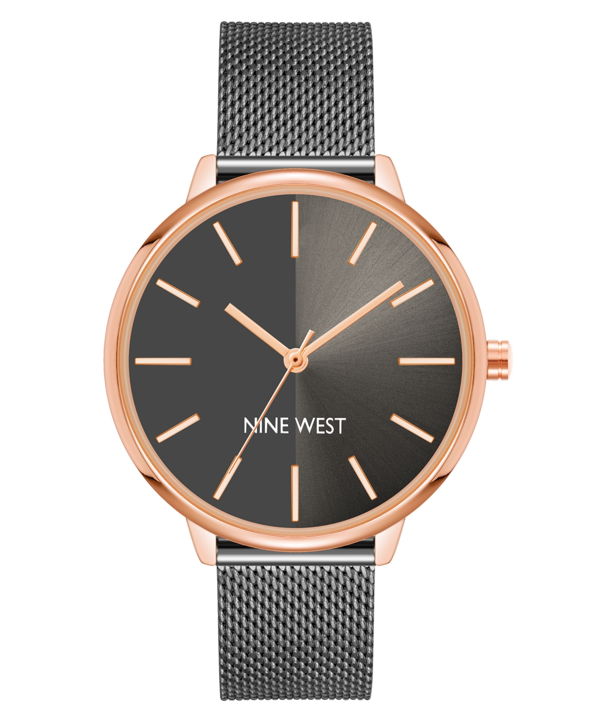 Nine West Women's Quartz Dark Gray Stainless Steel Mesh Band Watch, 40mm In Dark Gray,rose Gold-tone