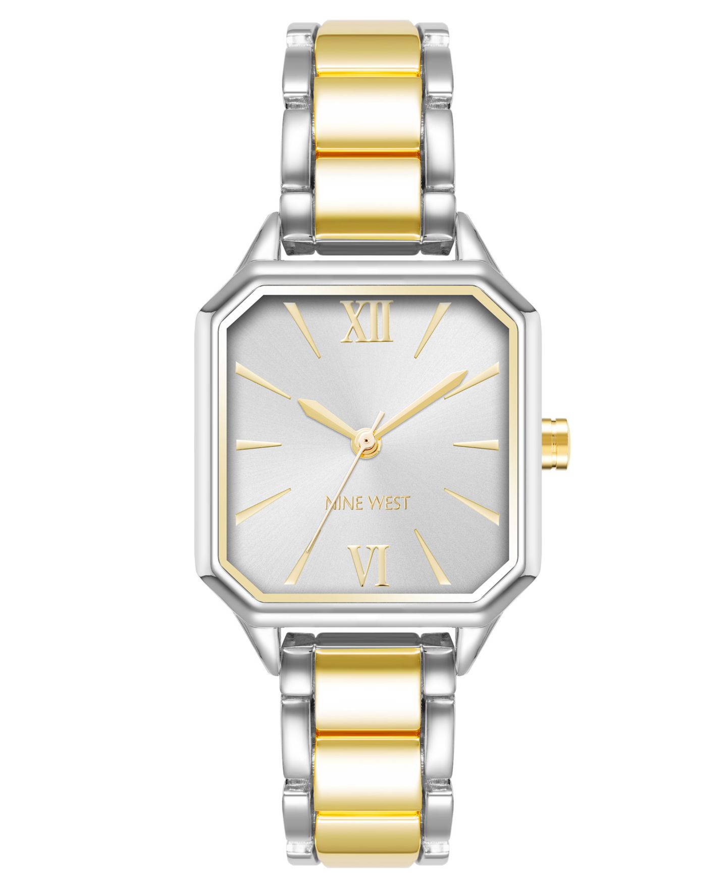 Женские часы Nine West Quartz Square Two-Tone Alloy Link Bracelet Watch, 27mm — фото 1