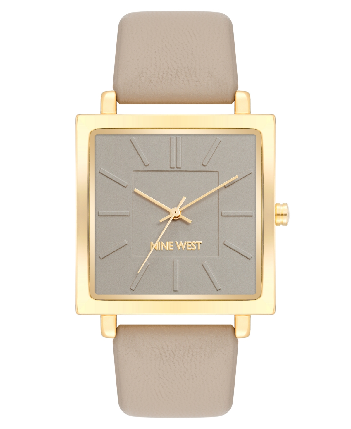 Nine West Women's Quartz Square Taupe Faux Leather Band Watch, 35mm In Tan,gold-tone
