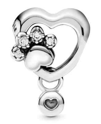 Cubic Zirconia Sparkling Paw Print Heart Charm