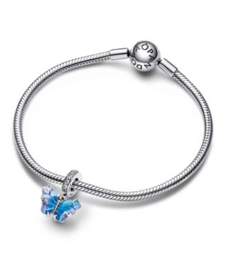 Cubic Zirconia Blue Murano Glass Butterfly Dangle Charm