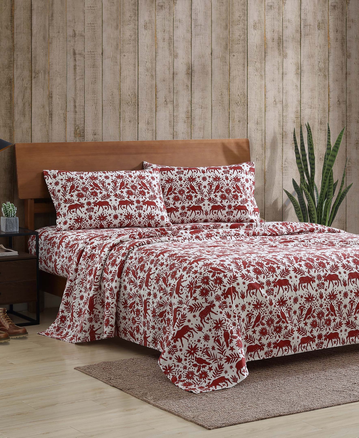 Shop Eddie Bauer Arcadia Cotton Flannel 4 Piece Sheet Set, Full In Ivory Red