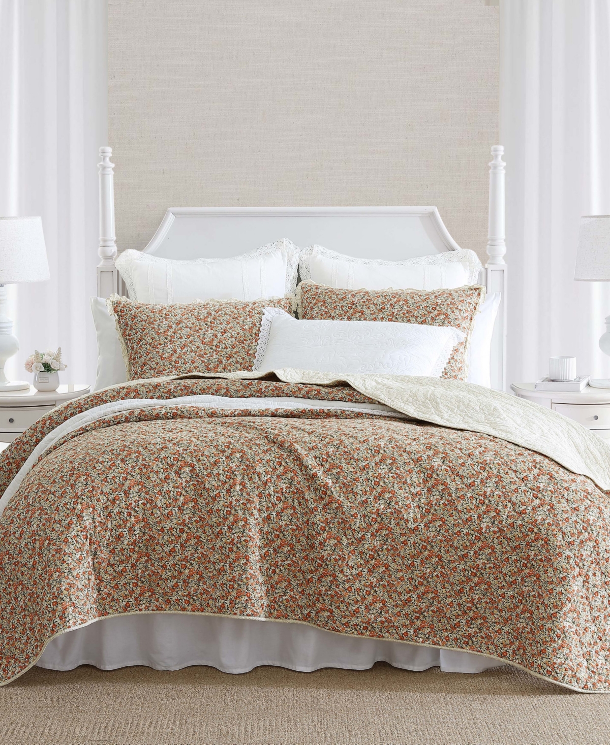 Laura Ashley Loves Ton Cotton Reversible 2-piece Quilt Set, Twin In Terracotta