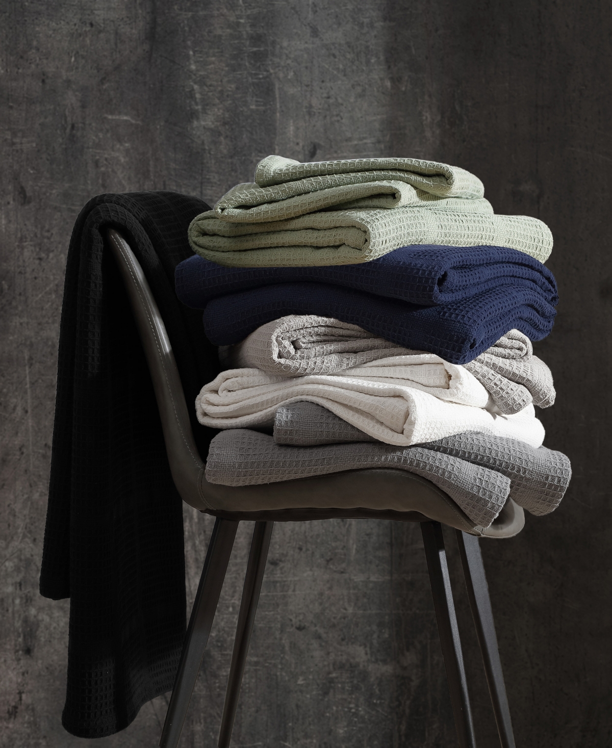 Kenneth Cole New York Essentials Waffle Grid Cotton Dobby Blanket, Full/queen In Sage Green