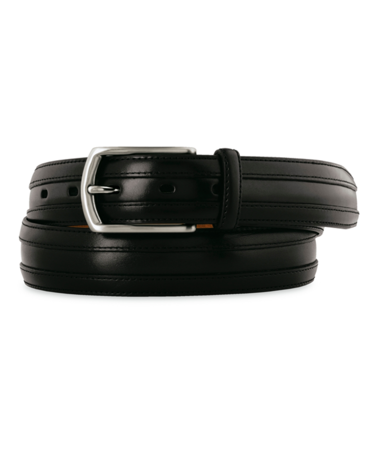 Men's Double Leather Belt - Black Vegetable-Tanned Calf