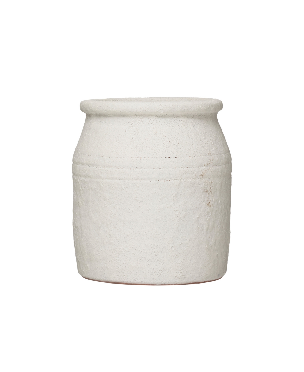 7"H Decorative Coarse Terracotta Crock with Distressed Volcano Glaze - Off-White