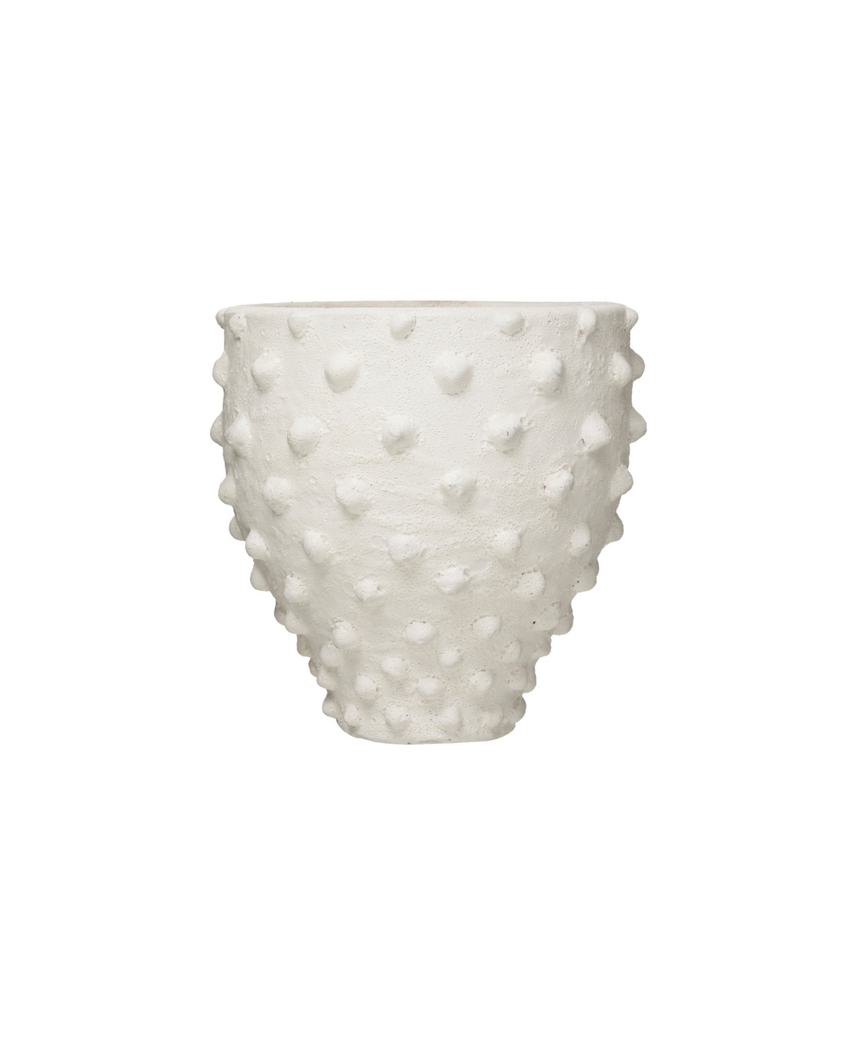 9.75"H Textured Terracotta Planter with Pointed Polka Dot Design Hold - White