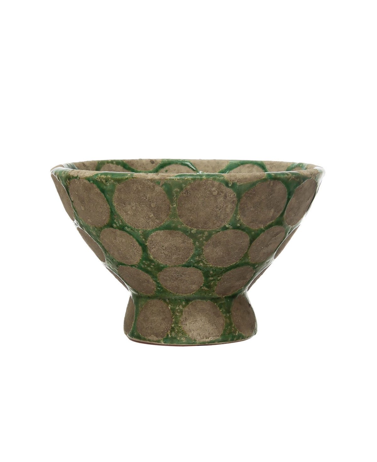 Terra-Cotta Footed Bowl with Wax Relief Dots - Multicolored