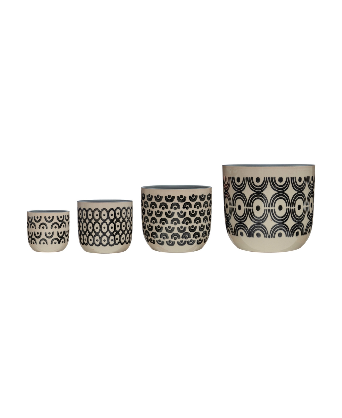Modern Stoneware Planters with Hand-Painted Geometric Designs - Black