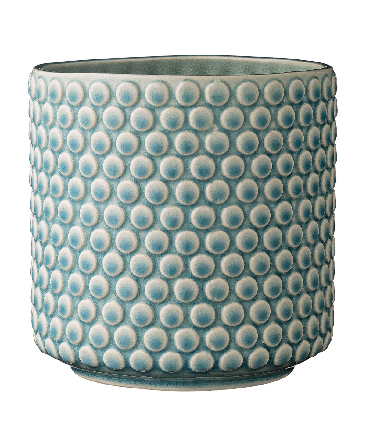 Coastal Stoneware Pot with Raised Dots and Crackle Glaze - Blue