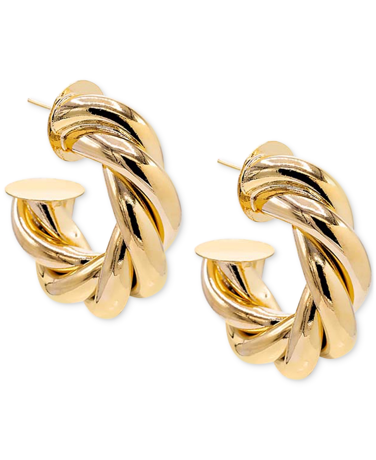 14k Gold-Plated Medium Wide Twisted Rope Hoop Earrings, 1.45" - Gold