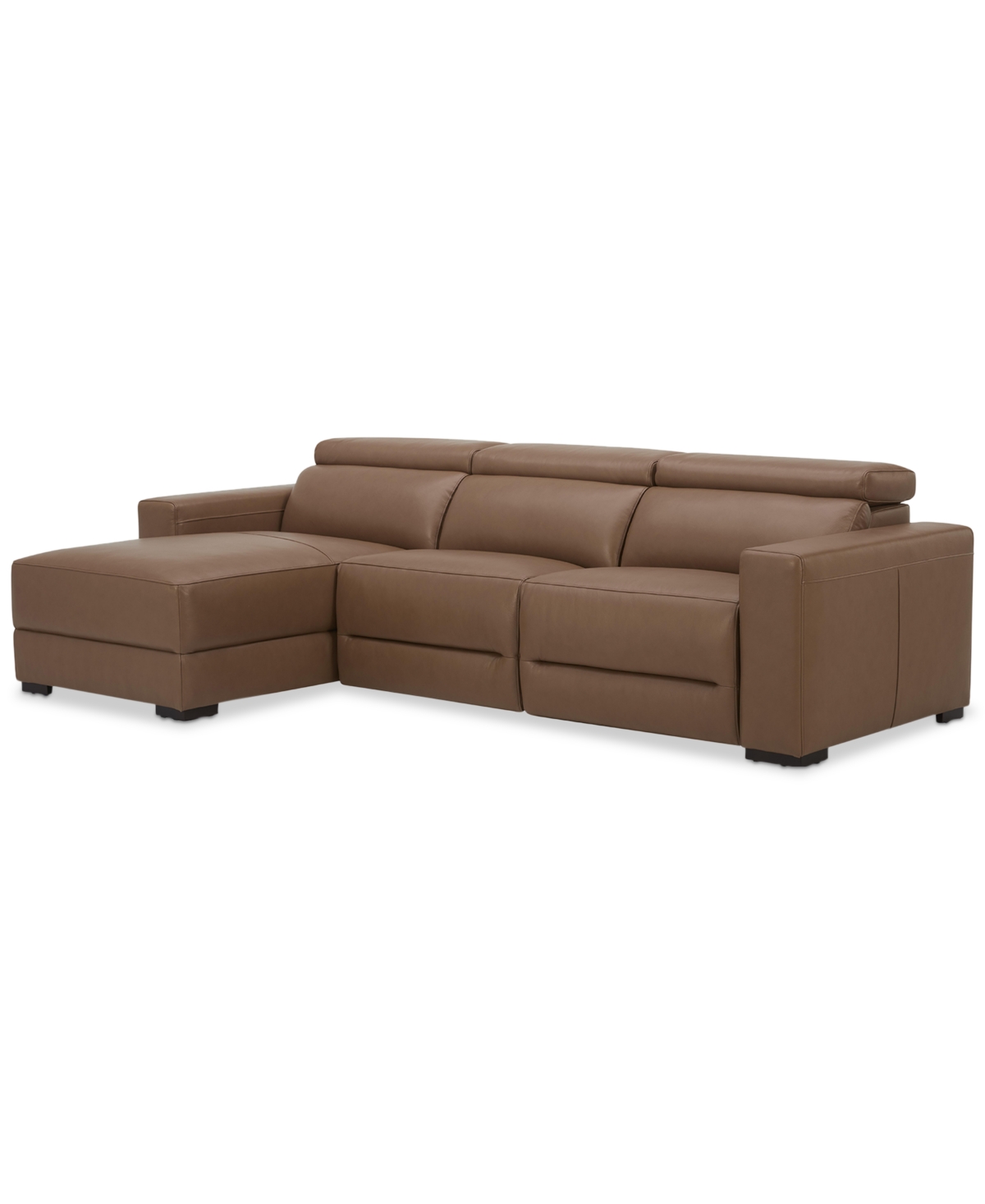 Nevio 3-Pc. Leather Sectional with 1 Power Recliner, Headrests and Chaise, Created For Macy's