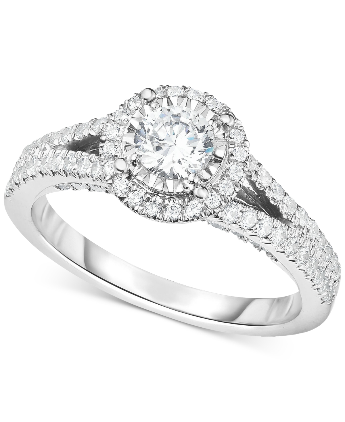 Macy's Diamond Halo Split Shank Engagement Ring (1 Ct. T.w.) In 14k White Gold