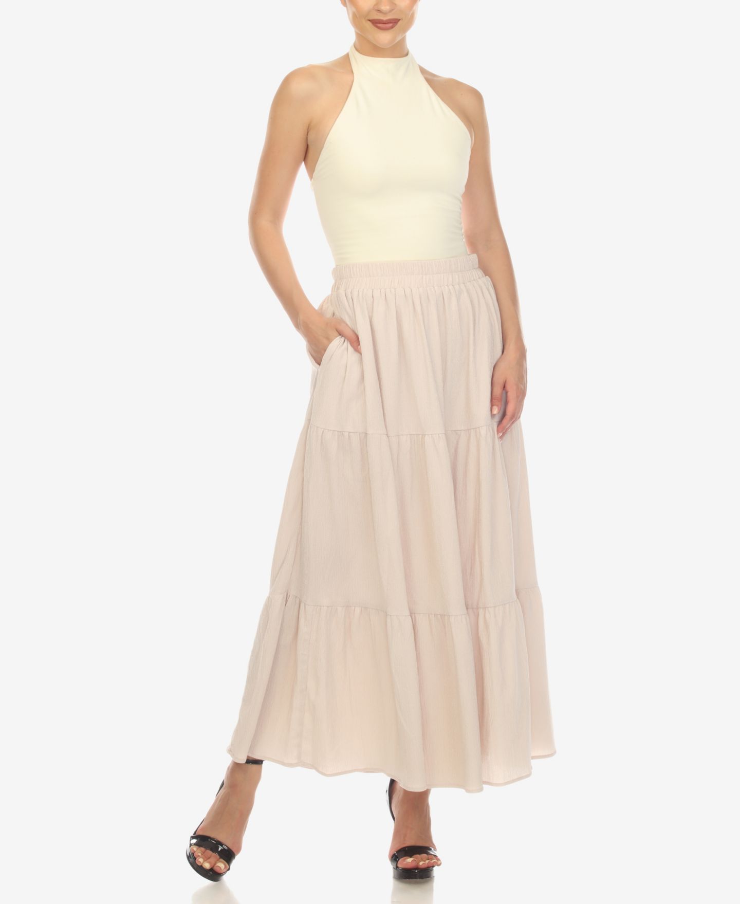 Женская юбка White Mark Pleated Tiered Maxi, цвет: Бежевый — фото 4