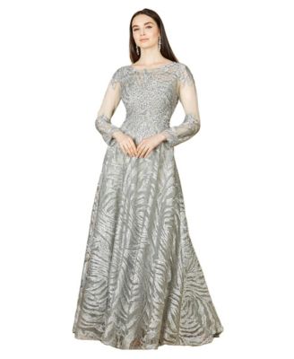 Women's Lace Ball Gown with Long Sheer Sleeves