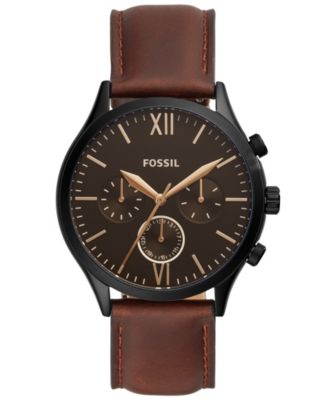 Fossil Men s Fenmore Multifunction Black Tone Brown Leather Watch 44mm Macy s