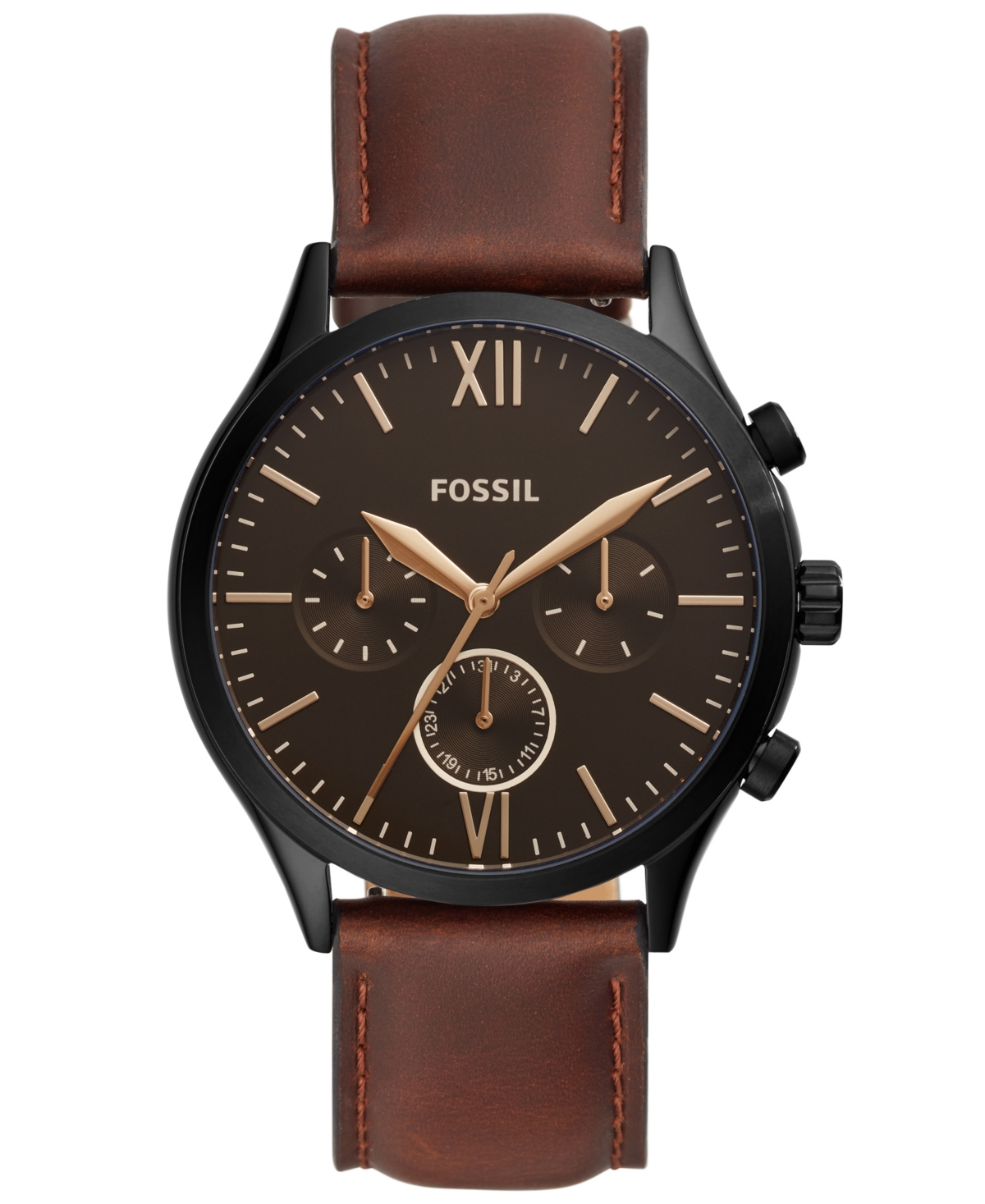 Shop Fossil Men's Fenmore Multifunction Black-tone Brown Leather Watch, 44mm