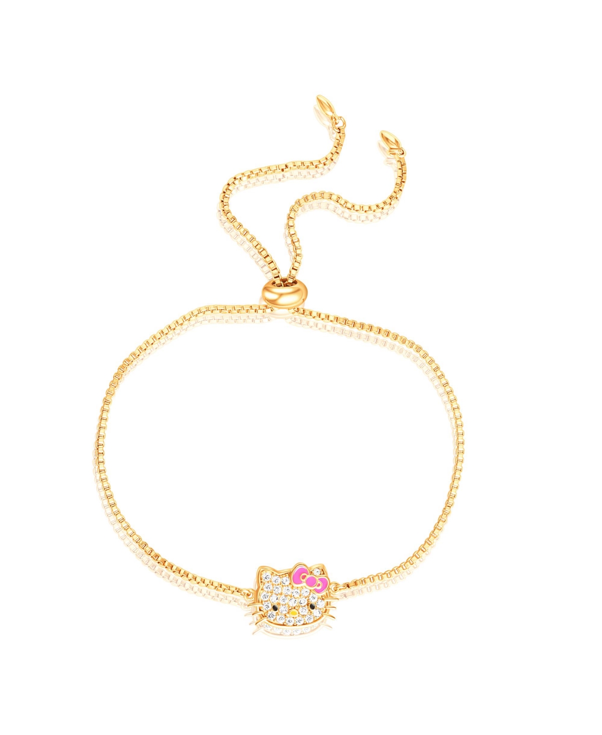 Sanrio Hello Kitty Officially Licensed Authentic Pave Hello Kitty Face Lariat Bracelet - Silver