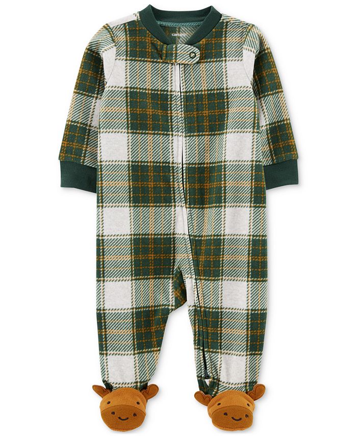 Carter's Baby Boys Moose Plaid 2-Way Zip Fleece Sleep & Play Footed Pajamas  - Macy's