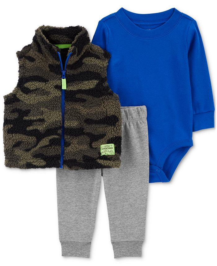 Carter's Baby Boys 3Pc. Camouflage FullZip Fleece Vest, LongSleeve