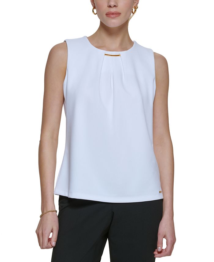 Calvin Klein Embellished Pleated Sleeveless Top - Macy's